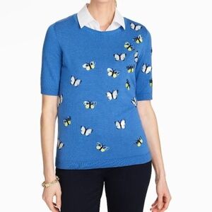 Vintage Womens Blue Sequin Butterflies Sweater Coquette Y2K Swiftie Size PM